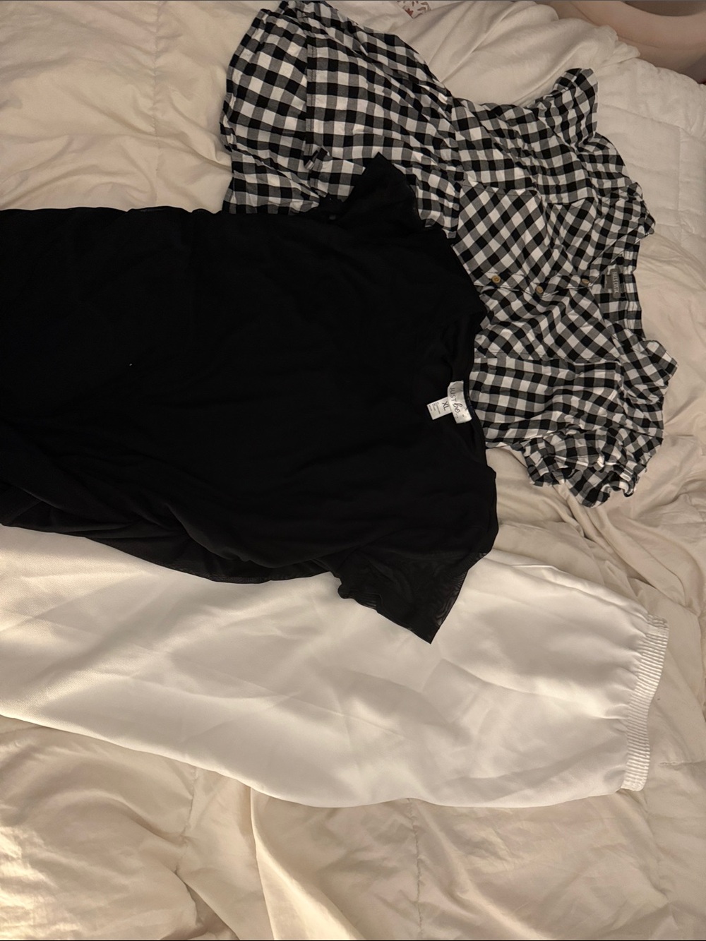 Black Tee and Black-and-White Gingham Top Set